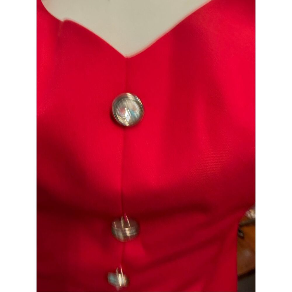Darcy Vintage 80’s Red Dress Women’s Size Medium Prom Special Occasion Puffed Ru - Picture 8 of 11